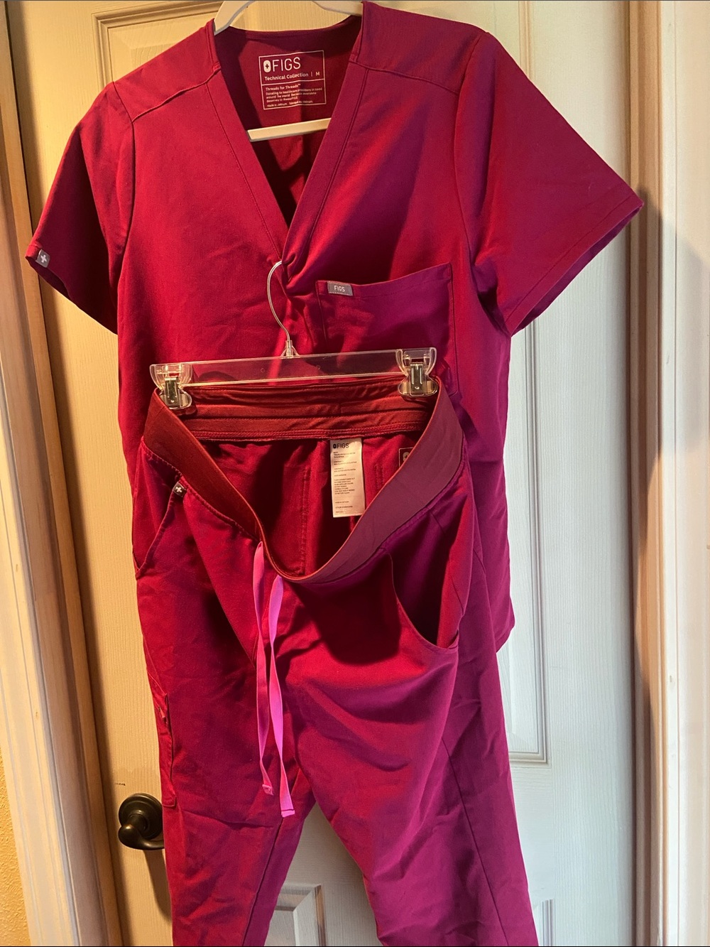 FIGS Women’s Magenta V-Neck Scrub Top and Drawstring Pants